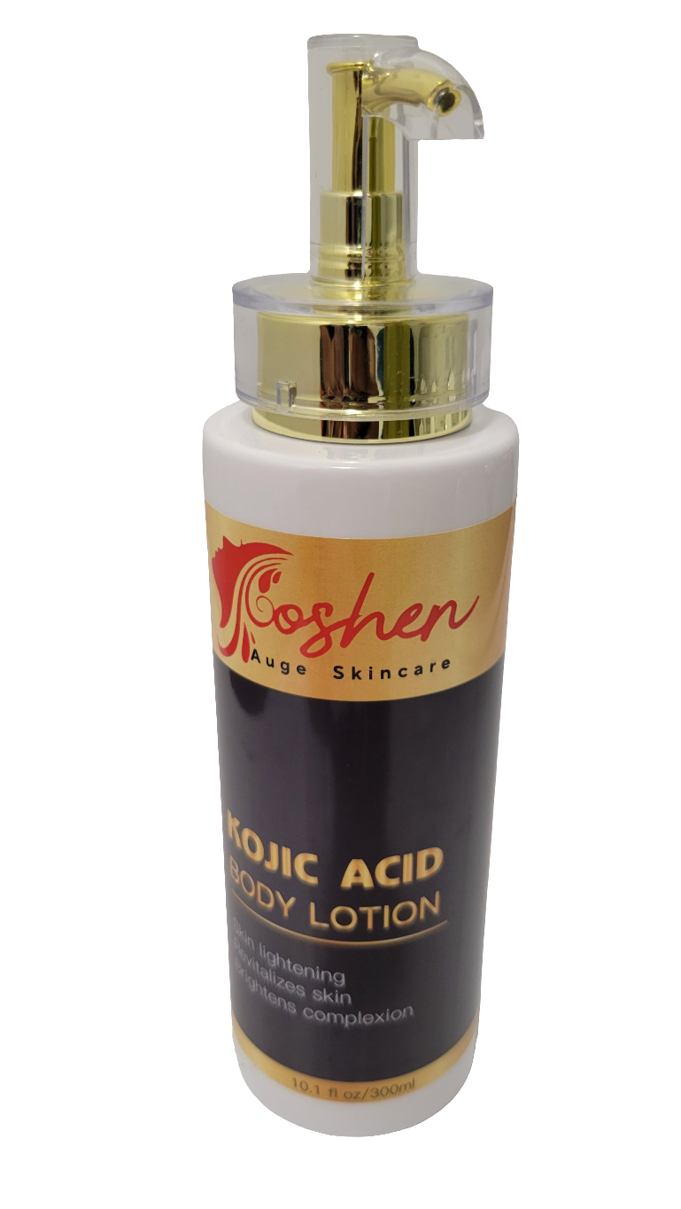 Kojic Acid Body Lotion in a pump bottle for brightening and hydrating skin, showcasing its effective skincare benefits.