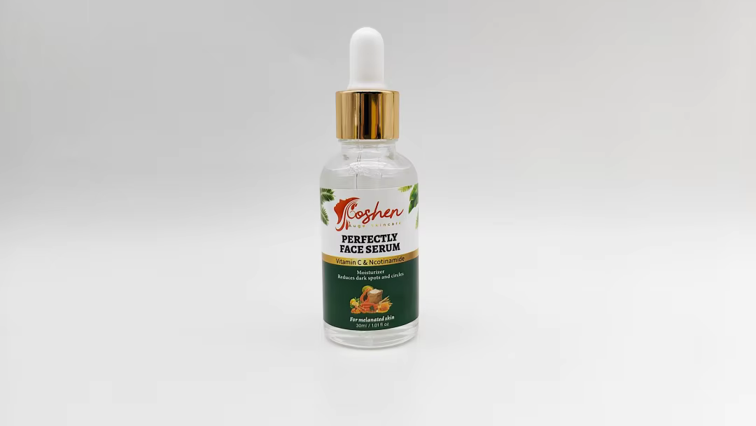 Perfectly Serum bottle for brightening and hydrating skincare, with dropper and elegant label.