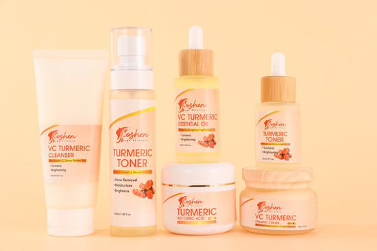 Turmeric Skincare Set – Brightening & Nourishing Collection featuring creams, toners, and oils for radiant skin.
